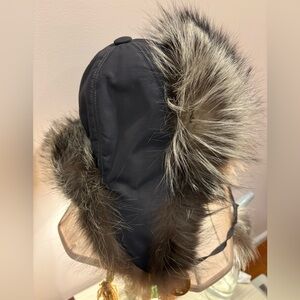 Black Faux Fur Trimmed Winter Hat